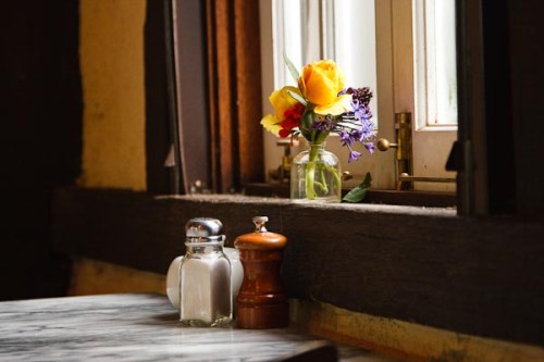 Salt, Peper, sugar and flowers.