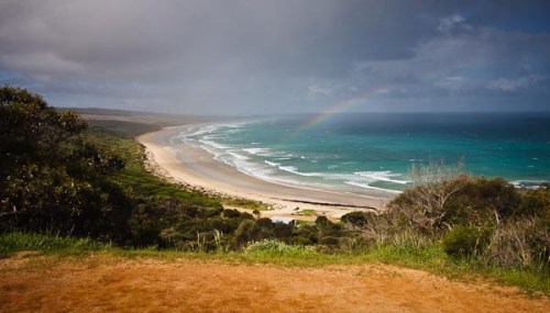 IMG_8510 On the way out of Anglesea (towards Melbourne), we could see this amazing rainbow! We stopped and within seconds (about 15 seconds), the rainbow had gone. I managed to get this shot that shows a slight hint that it was there.
